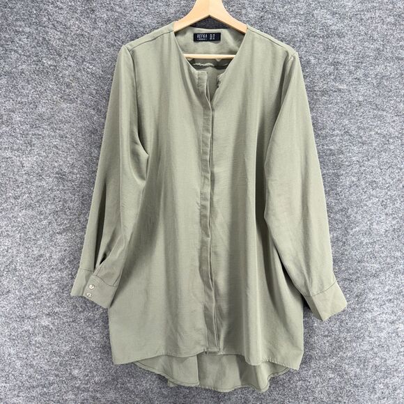 Refka Shirt Women 14 Gray Button Up Crew Neck Long Sleeve Casual Solid Comfort - Picture 1 of 7